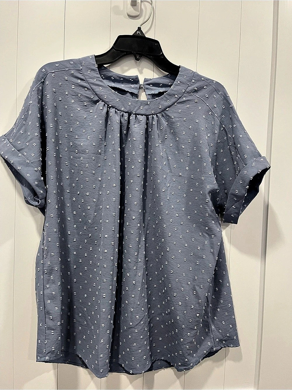 SHEIN Floral Short Sleeve Blouse in Blue & White Size Medium Like